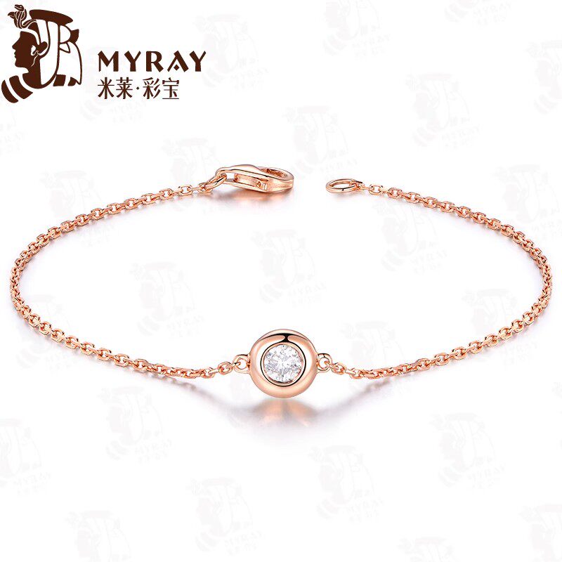 米莱珠宝 天然钻石手链 18K金镶嵌28分钻石手链 单钻 真金真钻 女