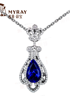 米莱珠宝 5A8.10克拉天然坦桑石项链 18K金75分钻石吊坠 女定制