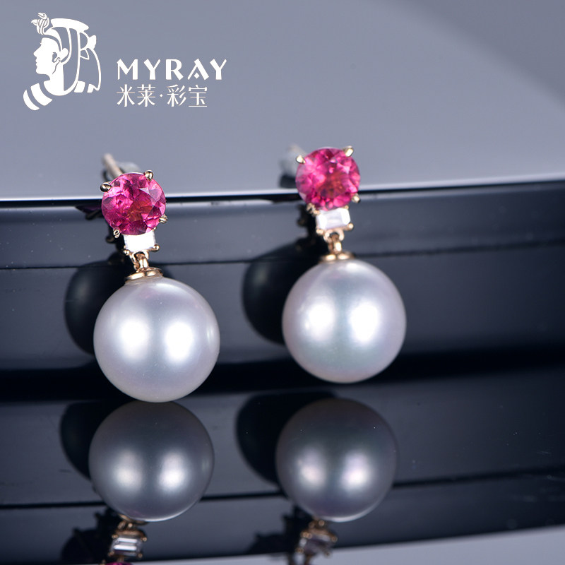 珠宝天然红碧玺耳钉耳环18k