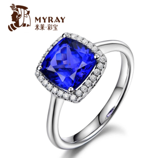 彩色宝石 18K金戒指女款 米莱珠宝 2.35克拉4A级天然坦桑石戒指