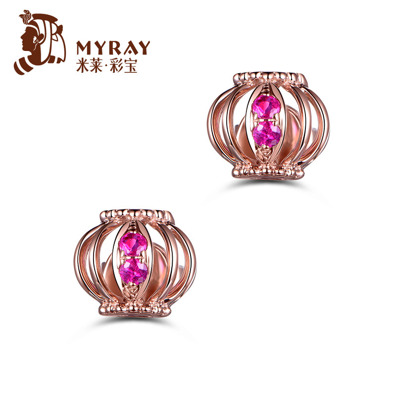 米莱彩宝 幸福星灯 天然红宝石耳钉女 18K金镶嵌彩色宝石定制耳环