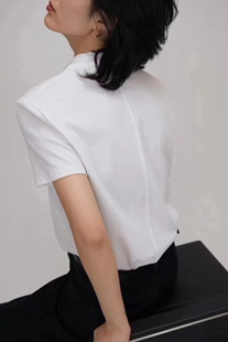 优质水柔长绒棉ROW风简约半高领短袖T恤百搭高品质法式缝合上衣