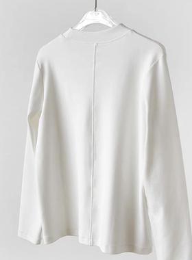 ROW风法式后拼接半高领长袖通勤T恤常规版型水柔全棉白色秋季