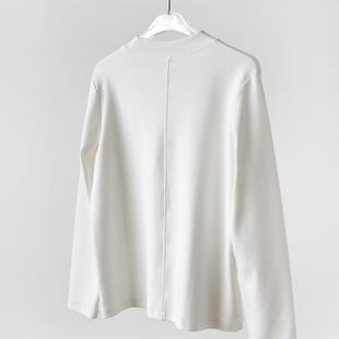 型水柔全棉白色秋季 通勤T恤常规版 后拼接半高领长袖 ROW风法式