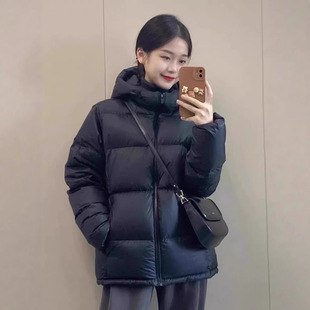 黑色短款羽绒棉服女2025新款冬季超好看泡芙超厚连帽面包服爆款潮