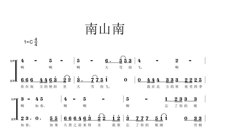 武汉音乐学院唯美男生合唱版 南山南 另售 伴奏合唱谱简谱钢琴谱