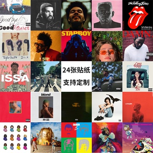 24张欧美经典 专辑封面贴纸定制打印不干胶手账手机壳笔记本贴画