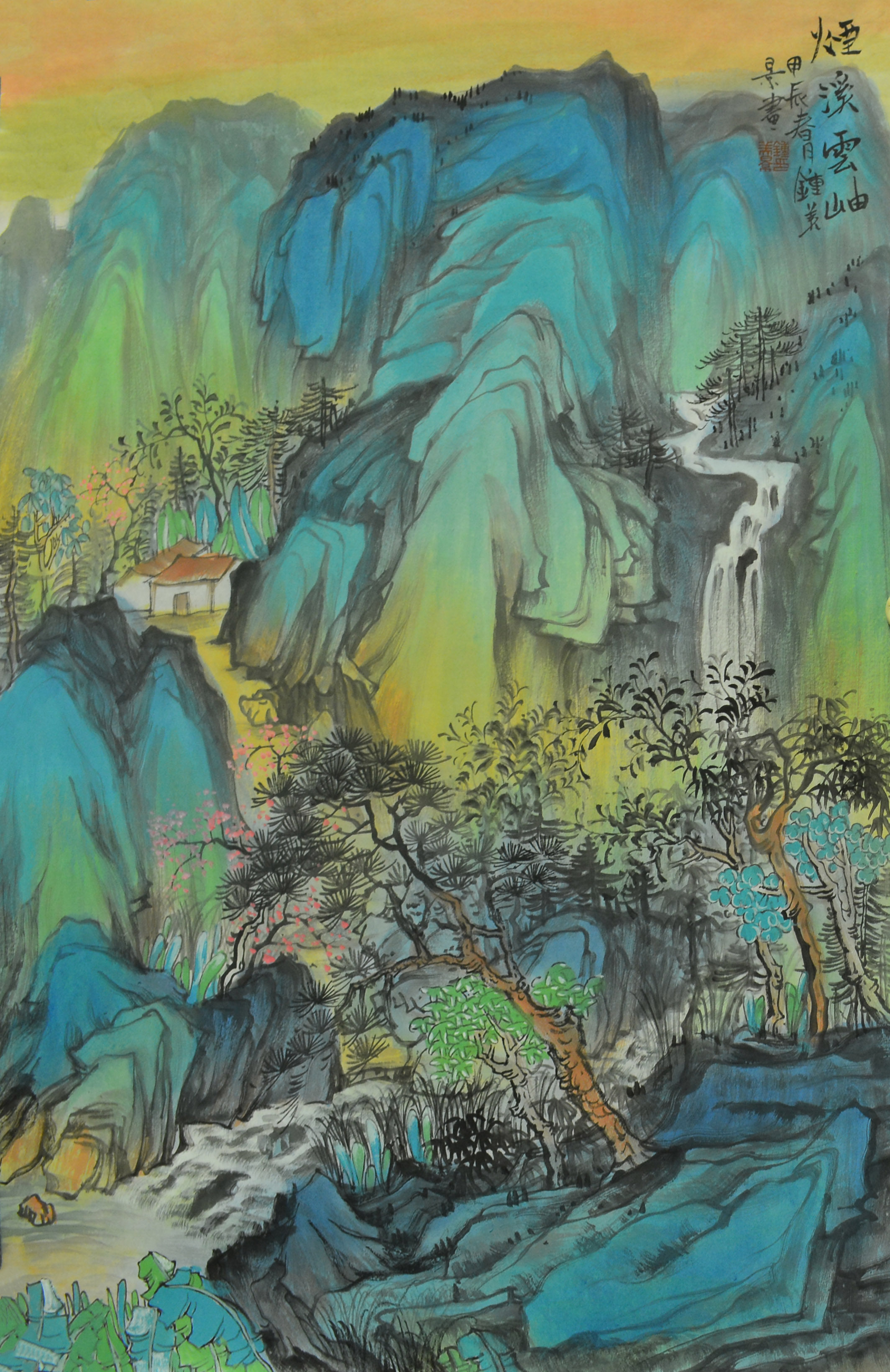 国画青绿山水画四尺三开45*69原创作品现货