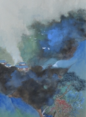 纯手绘原创作品国画山水四尺三开画客厅装饰画办公室挂画44*66