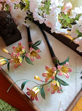 永安不停非遗 缠花风铃草黑檀木发簪 原创手作新中式汉服盘发簪子