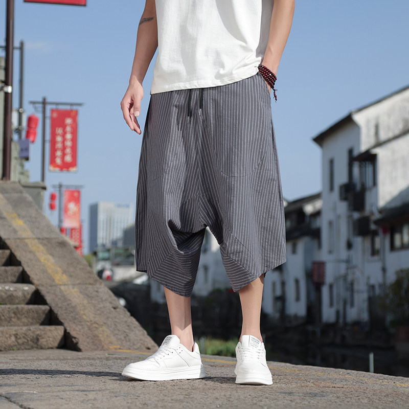 风夏季条纹七分阔腿裤男宽松大码休闲灯笼哈伦裤219-WK03-P45,男装休闲裤,星座219