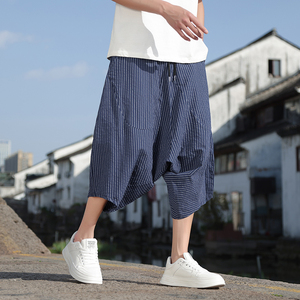 风七分裤男夏季条纹阔腿灯笼裤宽松休闲大裆裤子219-WK03-P45图片