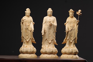 阿弥陀佛大势至风水西方三圣桧木