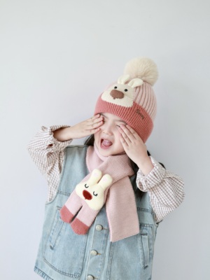 儿童帽子围巾秋冬季毛线帽女童可爱卡通护耳针织宝宝冬天保暖加厚