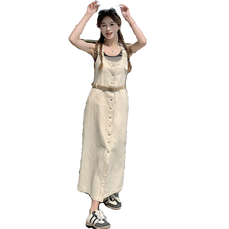 2024新款米色牛仔背带裙212A-8824-P125-K188,女装连衣裙,浙宝212A