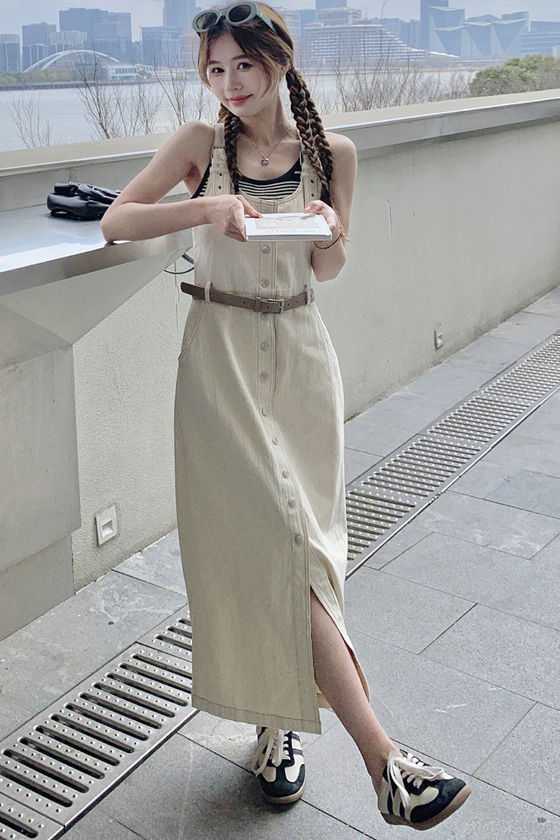 2024新款米色牛仔背带裙212A-8824-P125-K188,女装连衣裙,浙宝212A
