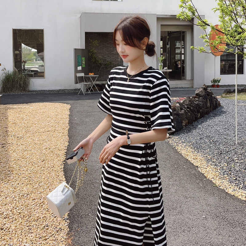 【新款现货】修身条纹抽绳连衣裙212A-610-P100-150,女装连衣裙,浙宝212A