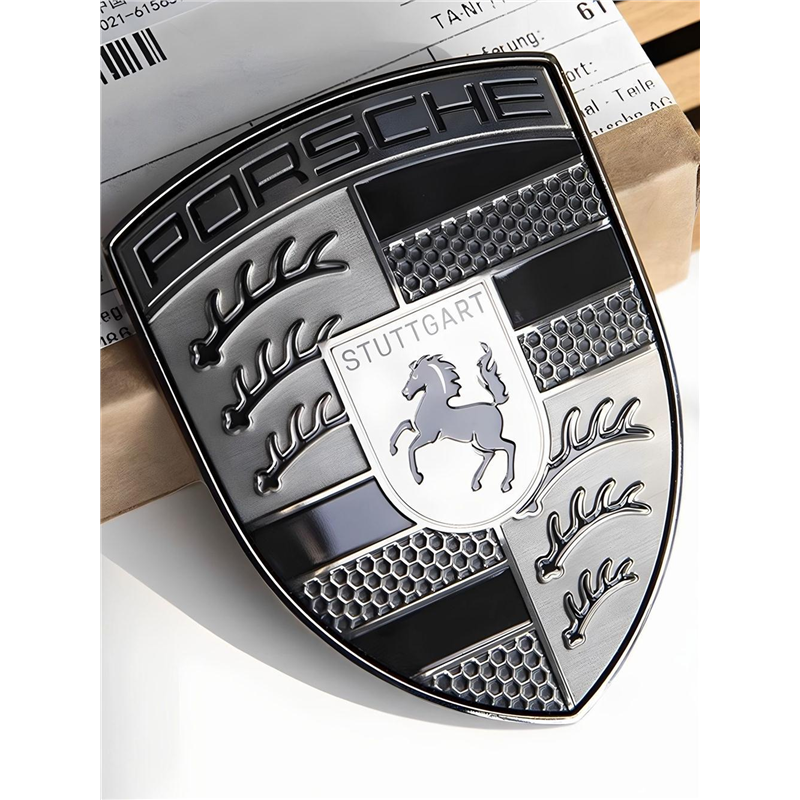 保时捷车盖标志汽车标志Panamera 718卡宴911 Macan碳灰盾标志引