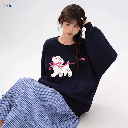 韩系可爱猫咪印花2026圆领卫衣女秋冬新款宽松长袖少女感ins上衣