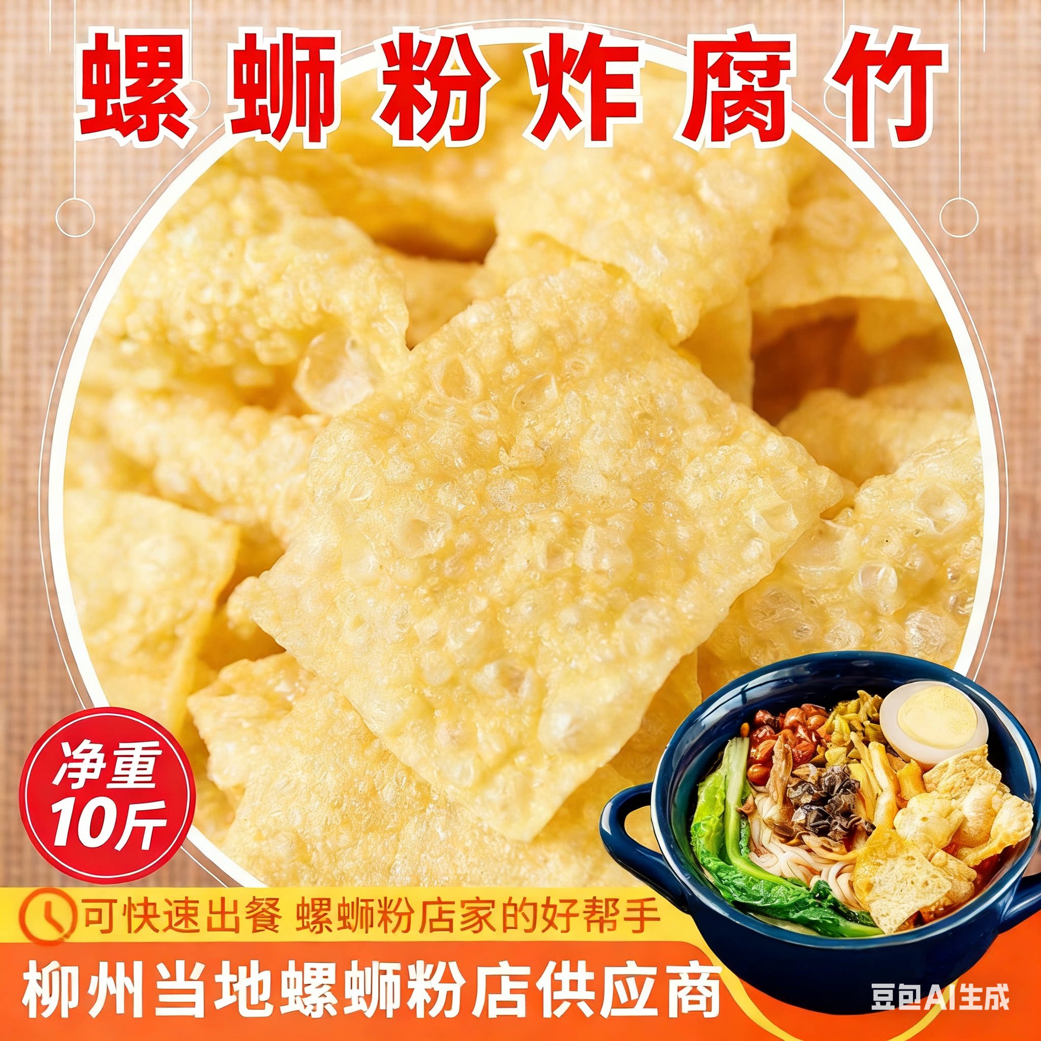 油炸腐竹柳州螺蛳粉专用小片薄款豆皮螺蛳粉开店商用净重10斤包邮