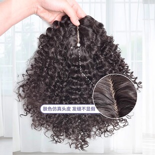 假发女片头顶补发块仿真发短卷发中分遮白发蓬松玉米须羊毛卷假发