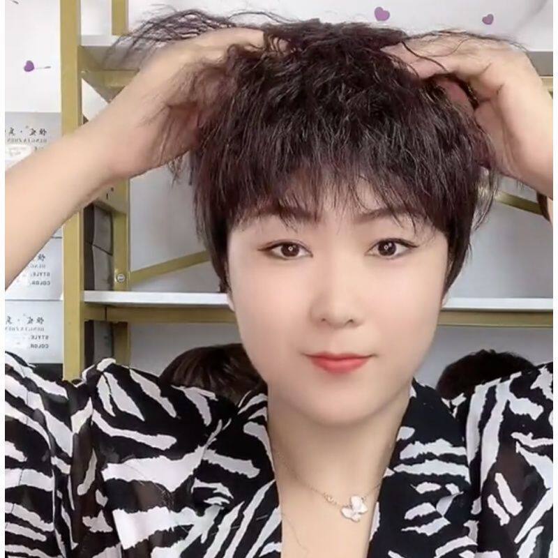 假发女头顶补发片遮白发自然无痕玉米烫中老年发块薄卷发仿真头发