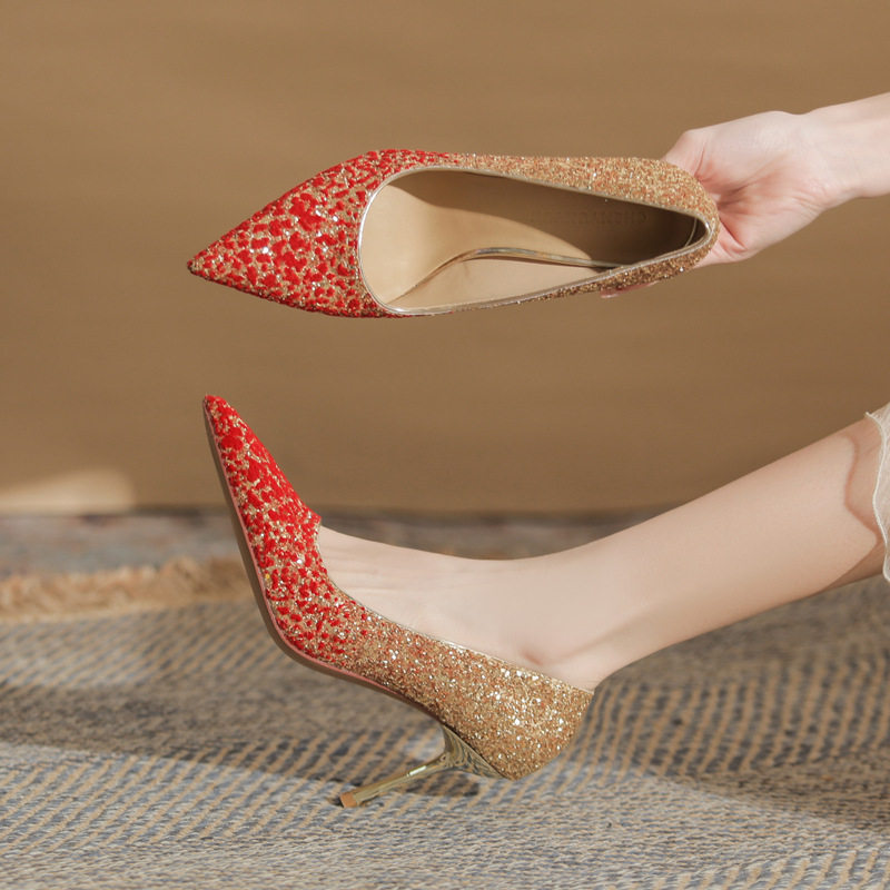 婚鞋新娘鞋2026新款春秋水晶鞋婚纱秀禾细跟尖头单鞋浅口高跟鞋女,女鞋,婚鞋,淘宝优惠券,粉丝福利购,淘宝优惠卷