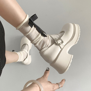 新娘增高神器法式复古伴娘粗跟厚底小皮鞋女配婚纱裙子玛丽珍婚鞋