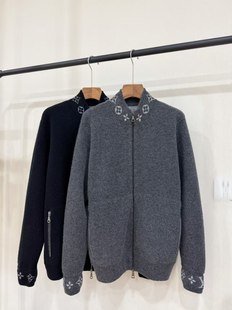 大牌同款！100%纯山羊绒男款提花四平半高拉链开衫针织外套HS614