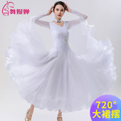 国标舞演出服摩登舞连衣裙大摆长裙镶钻华尔兹广场舞裙立体花朵