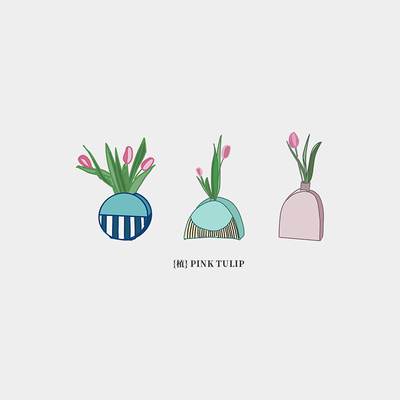 「Pink tulip粉色郁金香」可爱日记手账贴标签电脑手机壳贴纸和纸