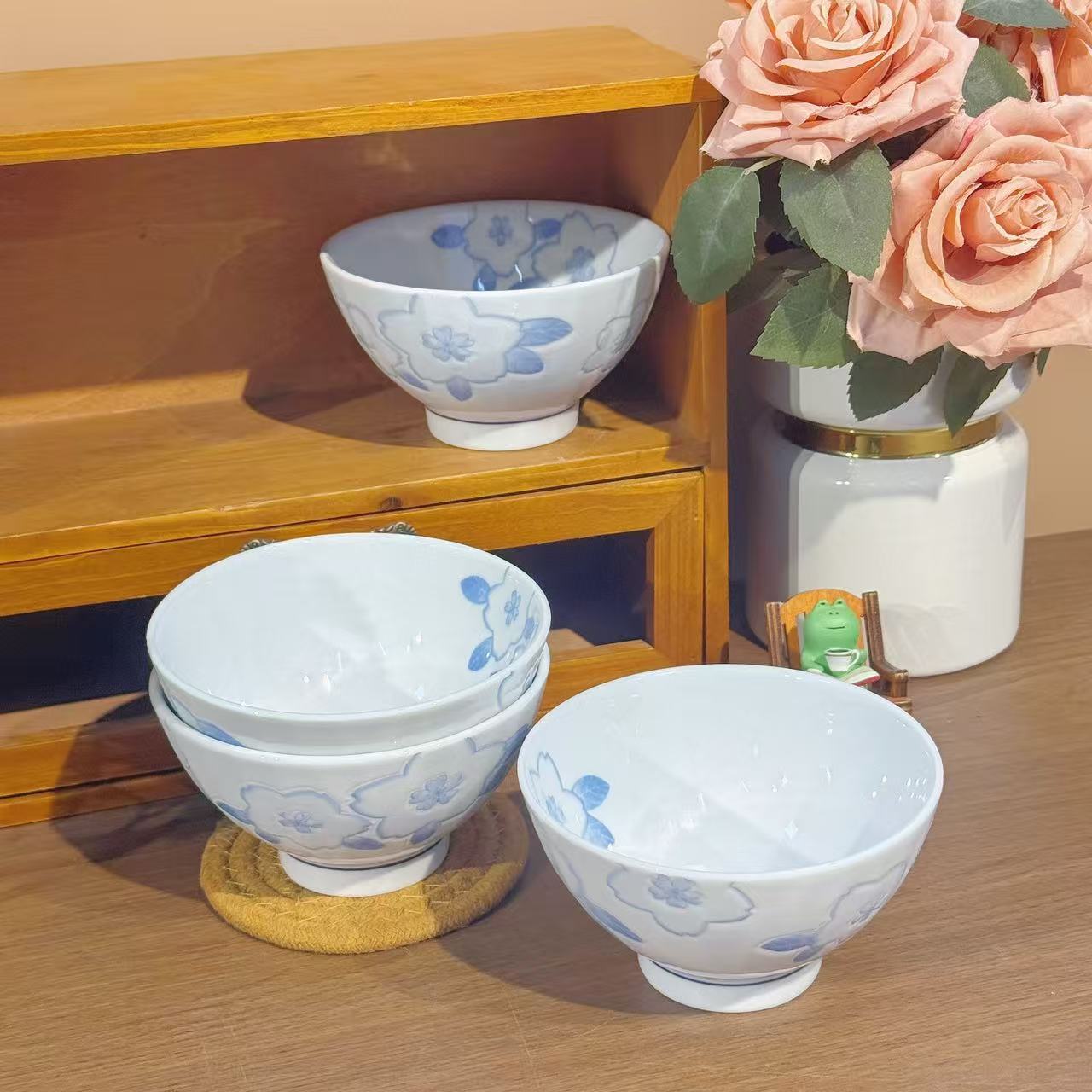 日式樱花瓷韵5英寸斗笠碗陶瓷饭碗餐具套装家用釉下彩甜品沙拉碗