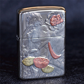 男士 美女西施 礼物 白铜铠甲套壳浮雕刻 zippo芝宝煤油防风打火机