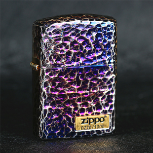 zippo芝宝煤油防风打火机 日版盔甲机 雕刻熏银烤蓝陨石坑 限量版