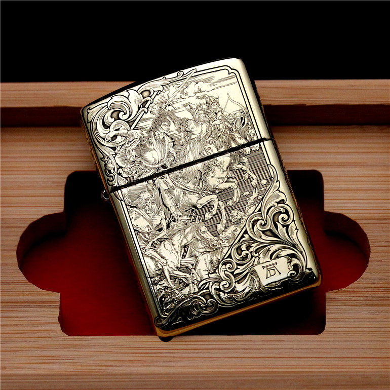 正品zippo芝宝煤油防风打火机 纯铜盔甲深雕刻定制天启示录四骑士