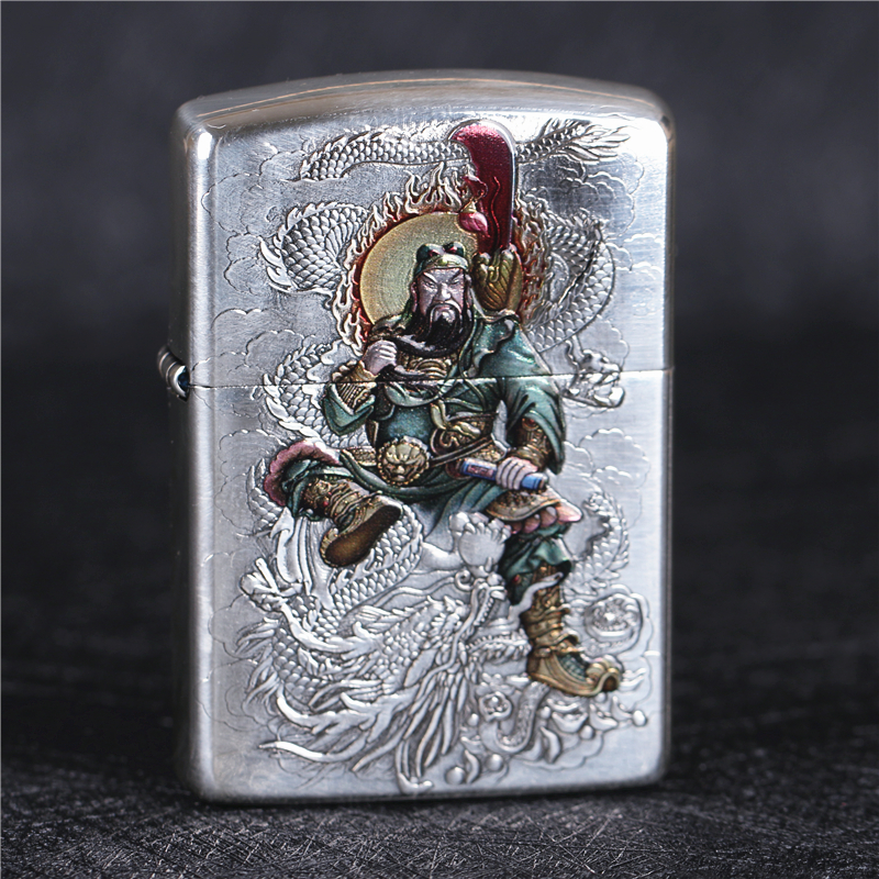 zippo芝宝煤油防风打火机盔甲机双面浮雕刻彩绘关公关羽 男士礼物