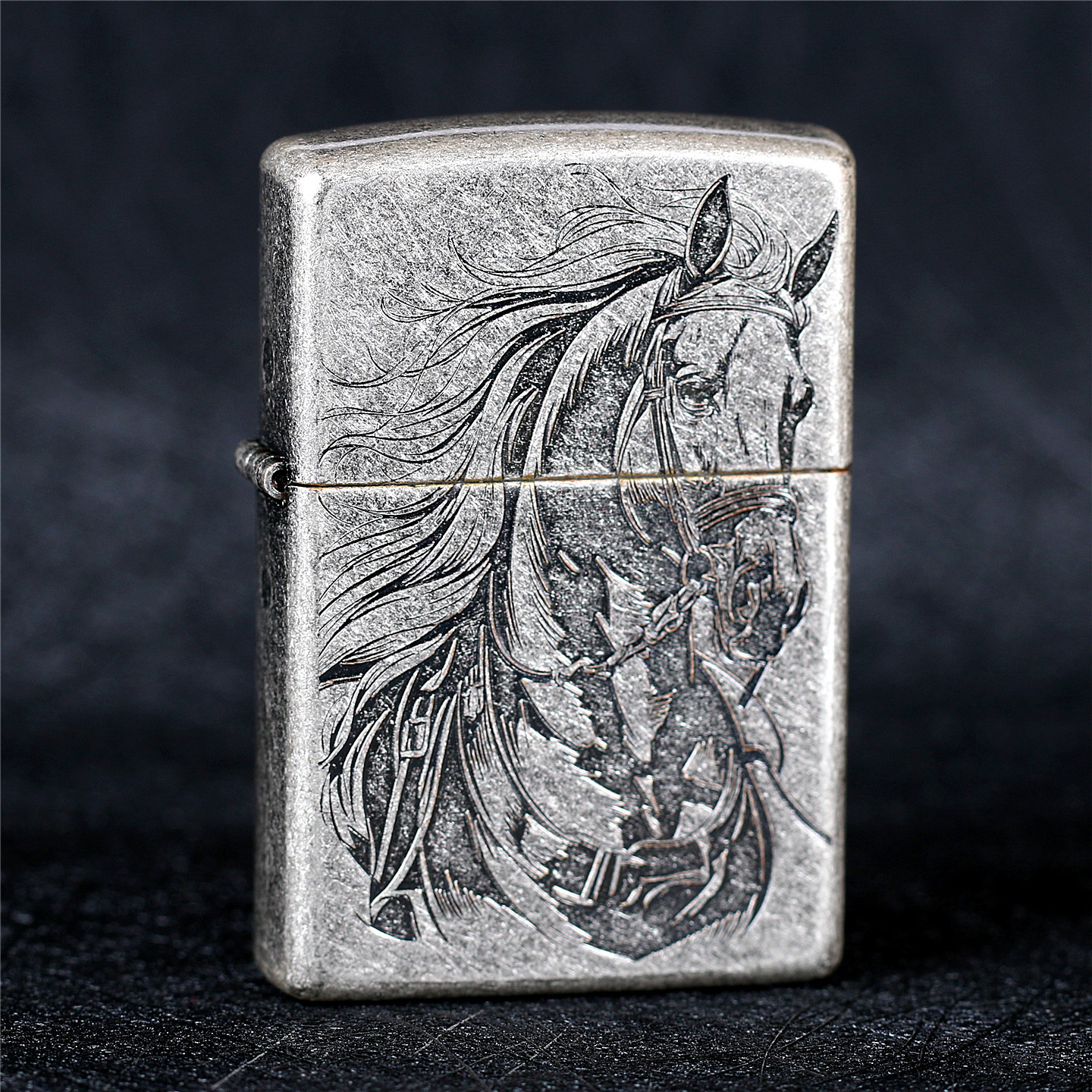 zippo芝宝煤油防风打火机 经典古银双面雕刻生肖马 骏马 男士礼物