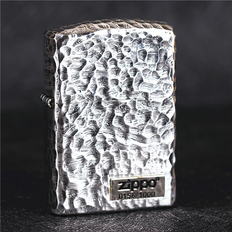 zippo芝宝煤油防风打火机日版镀银熏银盔甲机雕刻陨石坑 限量版