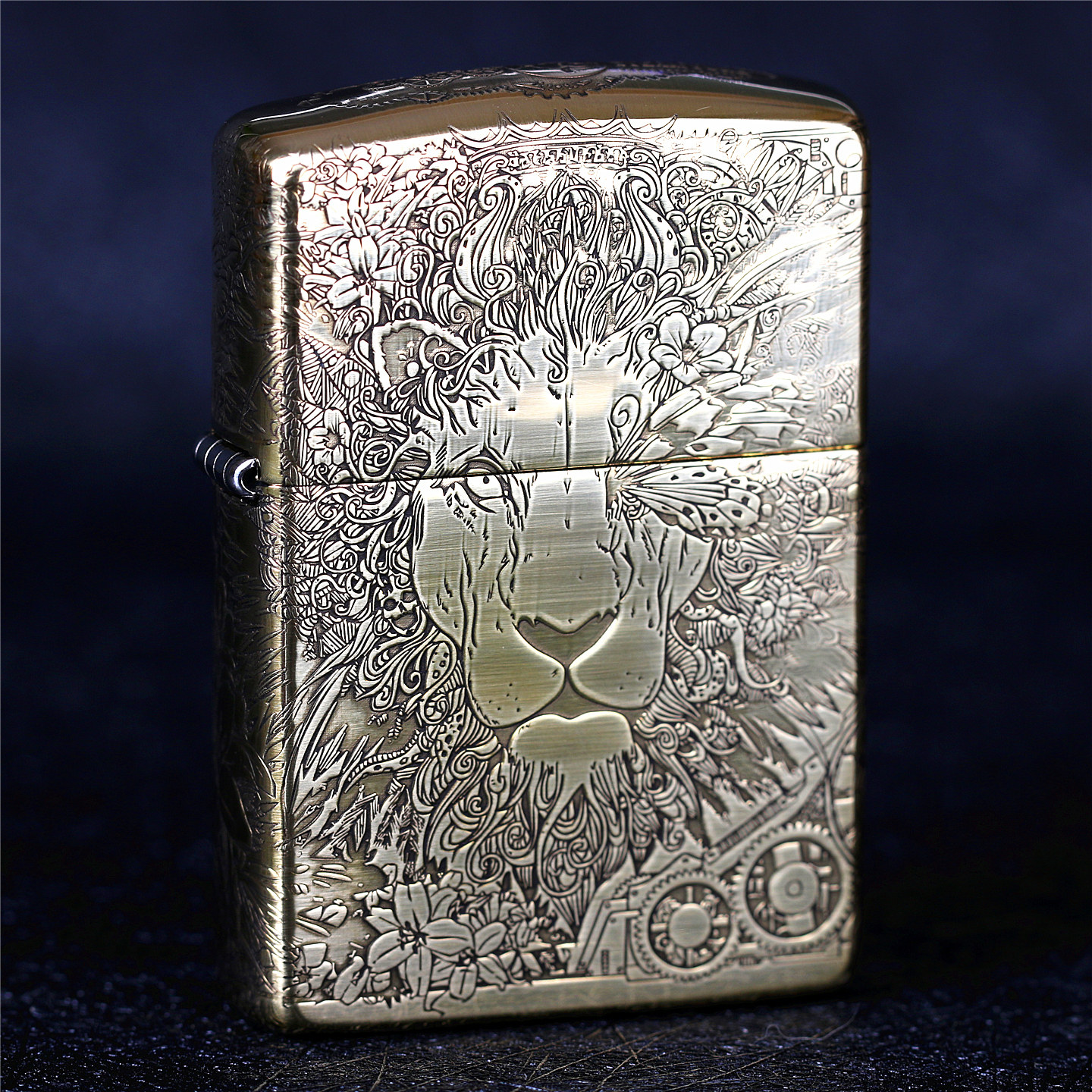 zippo芝宝煤油防风打火机纯铜盔甲机五面浮雕刻 朋克机械狮子蝴蝶