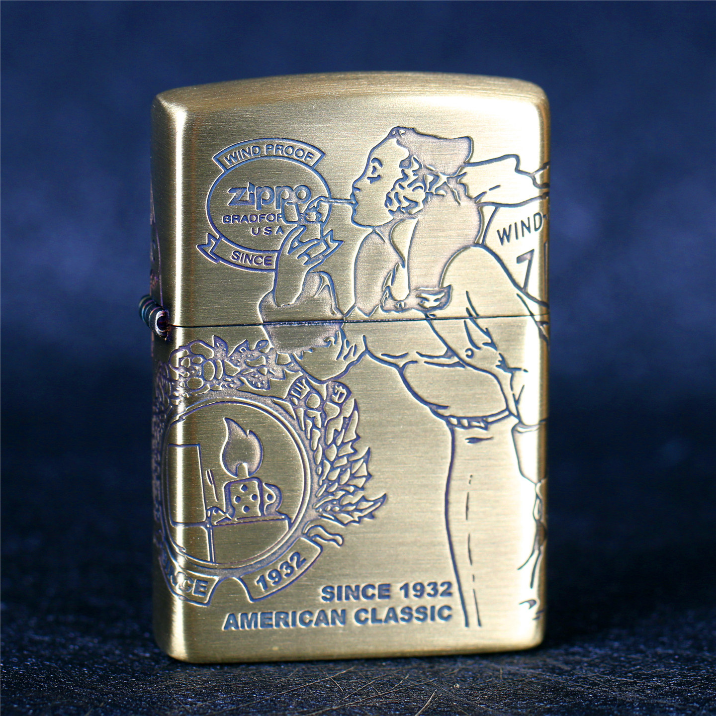 zippo芝宝煤油防风打火机 日版纯铜环绕雕刻 风中女郎 男士礼物