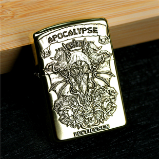 zippo芝宝煤油防风打火机纯铜盔甲机双面雕刻浮雕天启四骑士 蚊版