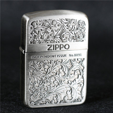 zippo芝宝煤油防风打火机 1941经典复刻熏银 双面雕刻唐草 限量版
