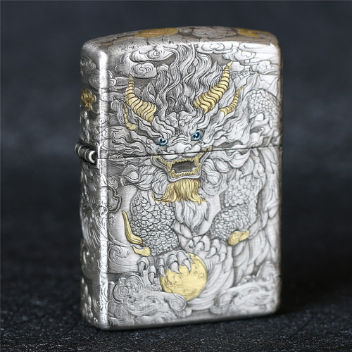 zippo芝宝煤油防风打火机盔甲机五面浮雕刻招财祥云瑞兽 男士礼物