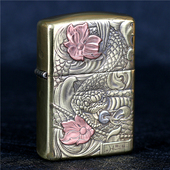 zippo芝宝煤油防风打火机纯铜盔甲机双面浮雕刻生肖蟒蛇 腰缠万贯