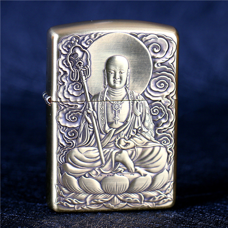 zippo芝宝煤油防风打火机纯铜盔甲机 鬼王双面浮雕刻地藏菩萨谛听