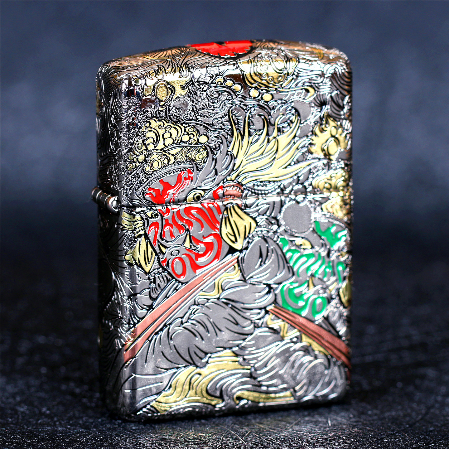 zippo芝宝煤油防风打火机盔甲机错金银五面雕刻五面官将 男士礼物