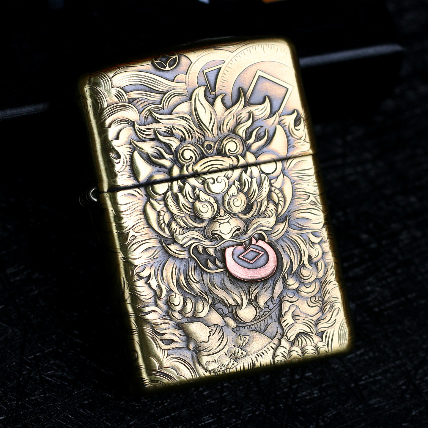 zippo芝宝煤油防风打火机 纯铜盔甲机浮雕刻 貔貅九尾狐 男士礼物