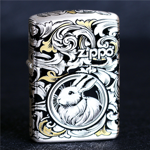 zippo芝宝煤油防风打火机 错金银五面雕刻盔甲机唐草 生肖兔 男士