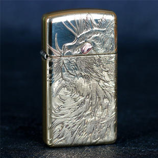 zippo芝宝煤油防风打火机窄机铠甲雕刻凝视猫咪 男女同款情侣礼物