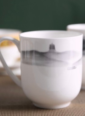 隆达骨瓷复古风马克杯喝水杯子办公室水杯西湖风景